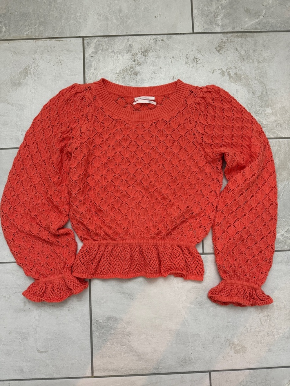Anthropologie Coral Eyelet Knit Peplum Sweater